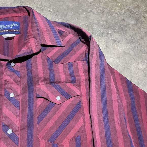 Vintage 90s Wrangler Red/Navy X-Long Tails Pearl Snap - Picture 3 of 4